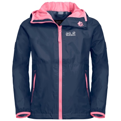 Jack Wolfskin Regenjacke Rainy (wind- und wasserdicht) indigoblau/pink Kinder